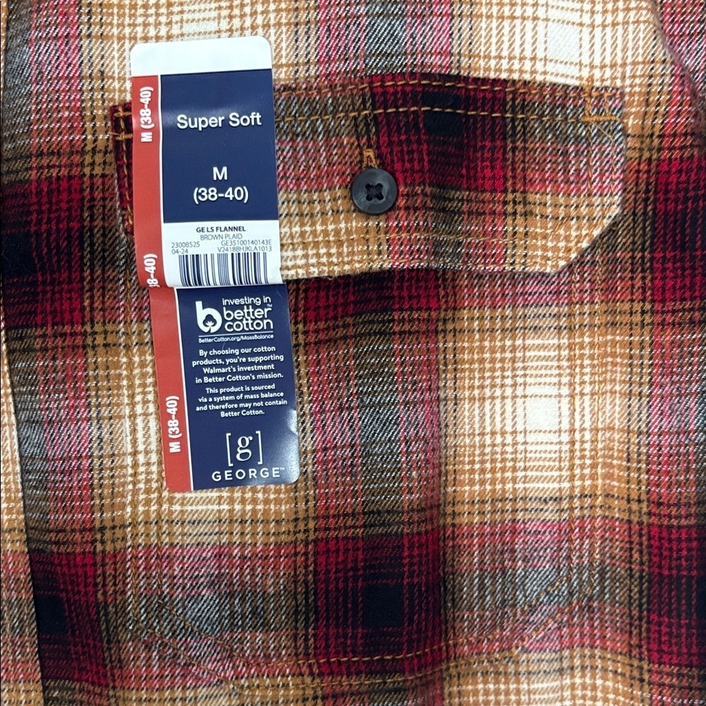 George Men’s long sleeve Flannel Plaid Shirt Cotton blend Super soft NWT SizeM - Picture 5 of 8